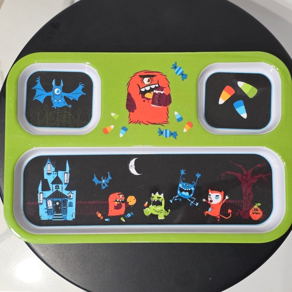 Target Halloween 09 Melamine Divided Serving Tray Monster Haunted House Green